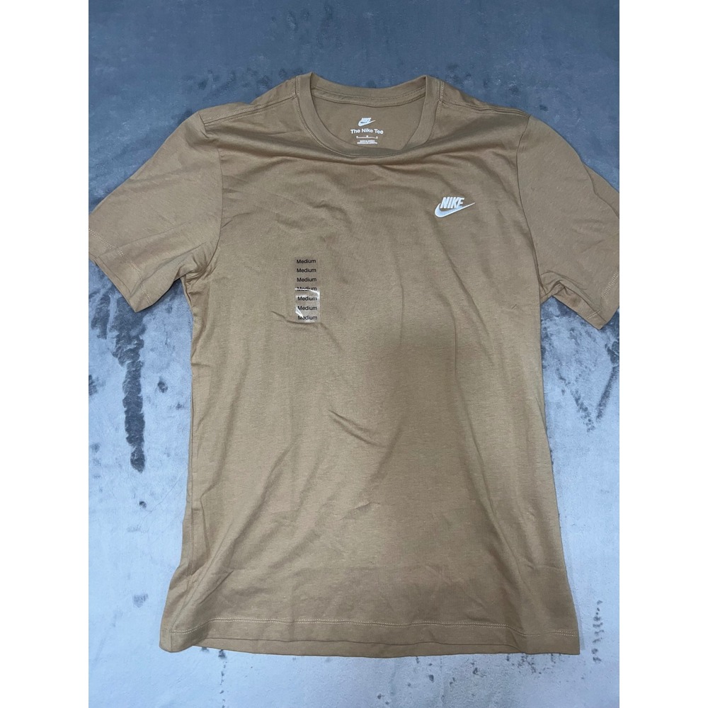Nike Mens The Nike Tee Khaki Tan Short Sleeve Embroidered Logo T-Shirt Medium